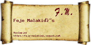 Feje Malakiás névjegykártya